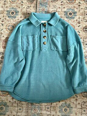 American Eagle Outfitters Oversized Slouchy Relaxed Blue 4 Button Sweatshirt, S